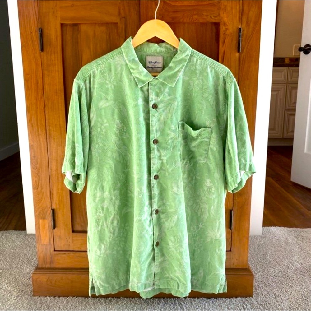 Disney Parks Tommy Bahama Silk Shirt Mickey Mouse Jacquard Hawaiian Shirt Green